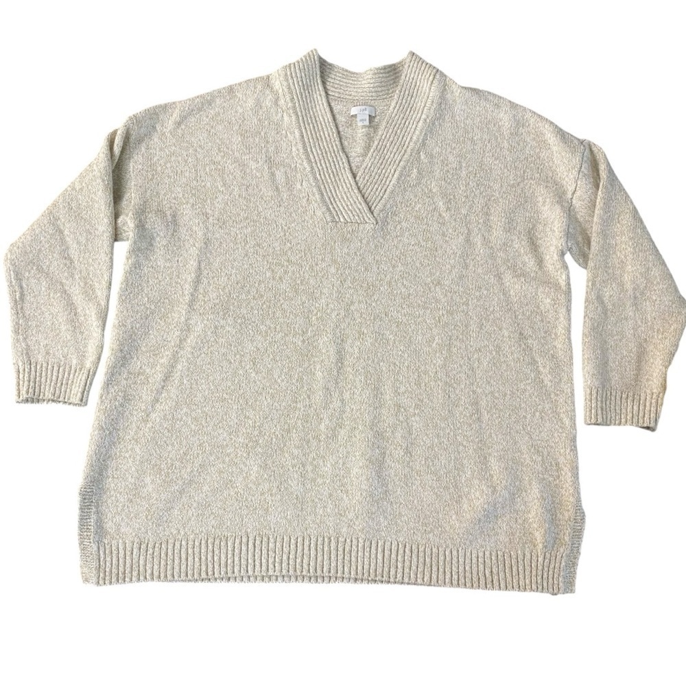 J. Jill Tan Cream VNeck Dolman Sleeve Cotton Blend Pullover Sweater Size Large
